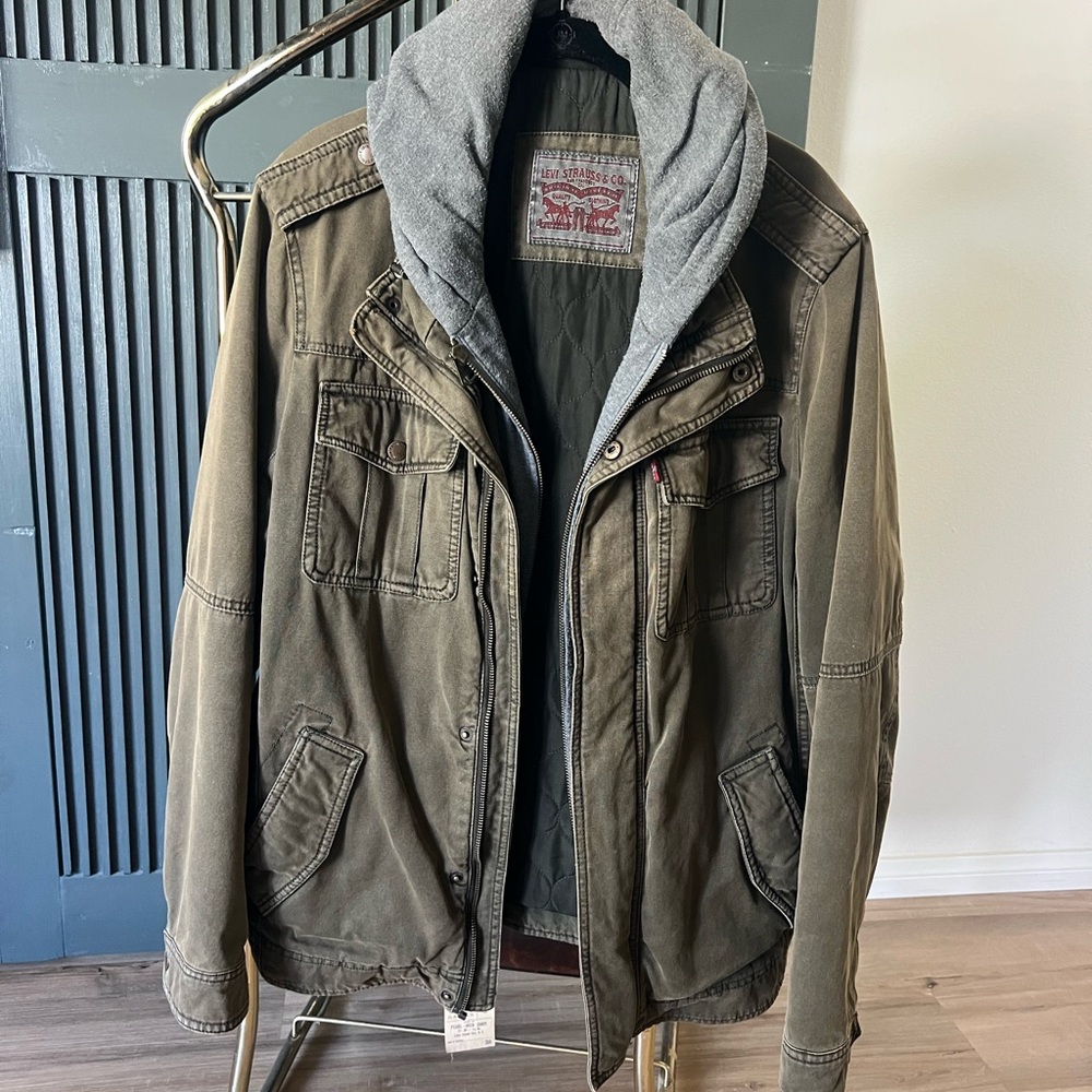 Men's Olive Green Jacket with Gray Hood - LEVI’S